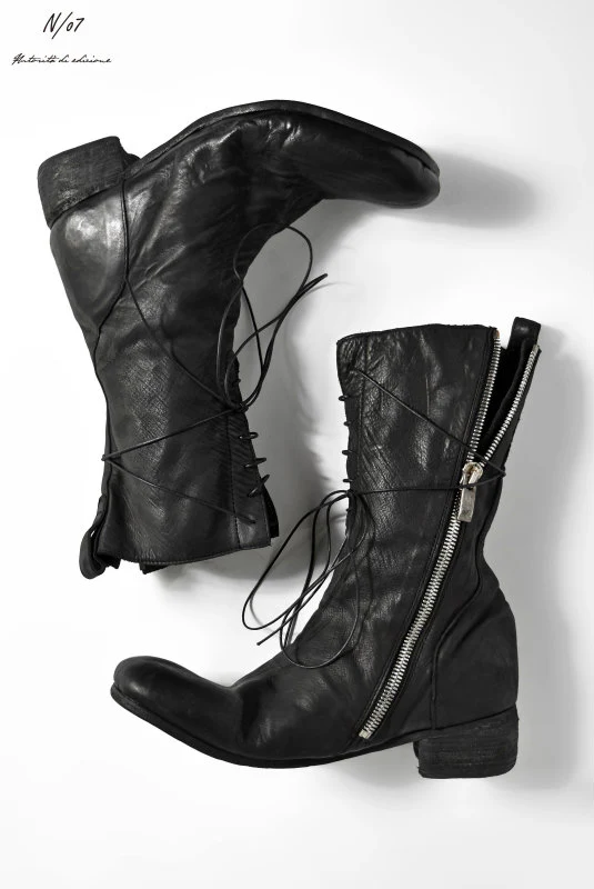 N/07 - enuzeronana CALFSKIN TUMBLER DYE BOOTS (BLACK) - Image 7