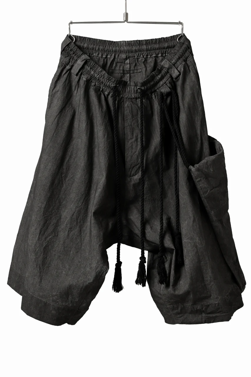 _vital drop crotch shorts with hanging pocket / (DEEP SUMI DYED)