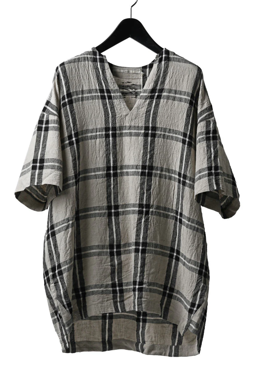 _vital exclusive minimal tunica tops / linen-plaid (BLACK x BEIGE)