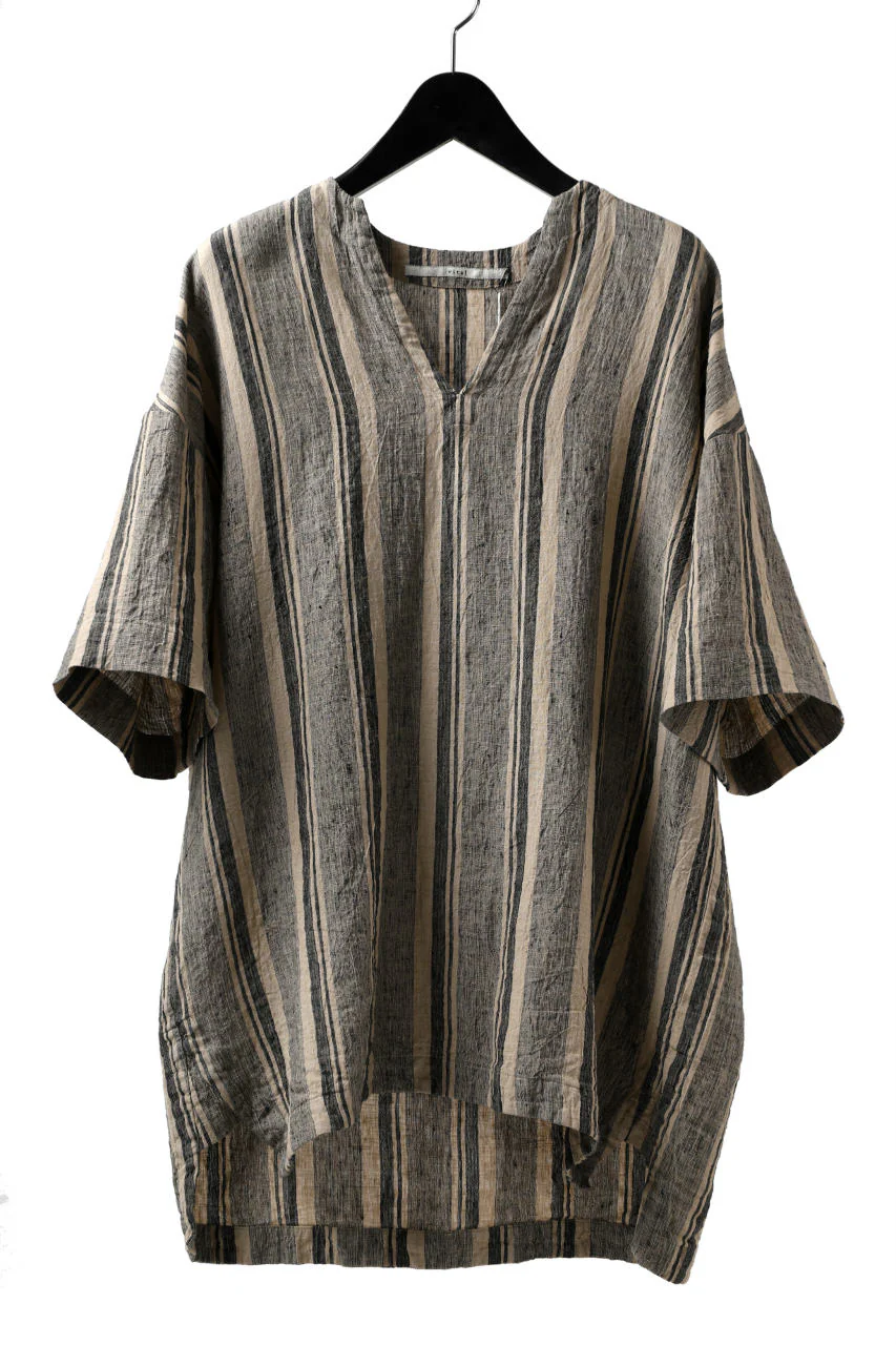 _vital exclusive minimal tunica tops / antique random stripe linen (BEIGE x BLACK)