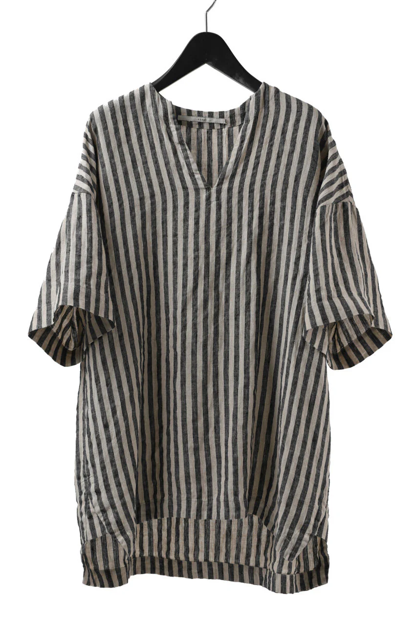 _vital exclusive minimal tunica tops / vintage farmers stripe linen (BLACK x BEIGE)