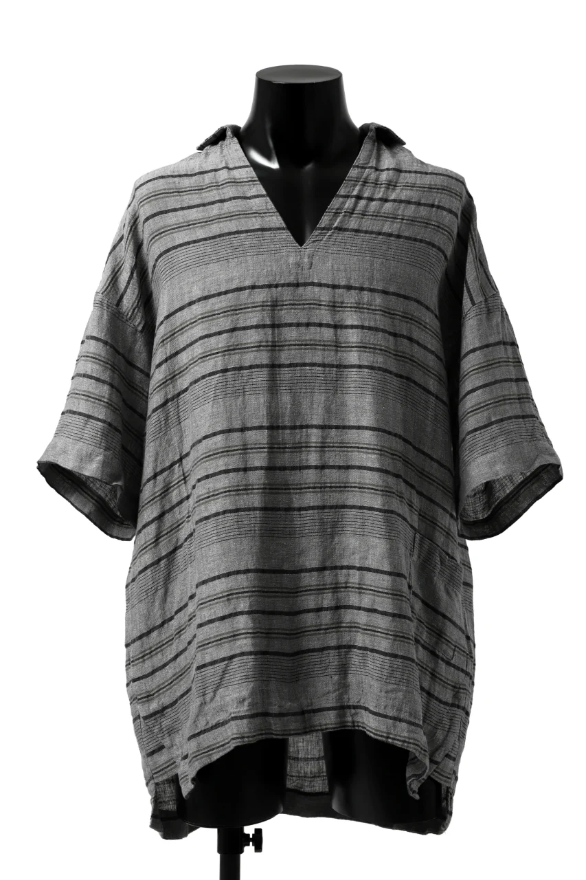 _vital half collar tunica tops / random border linen (GREY)