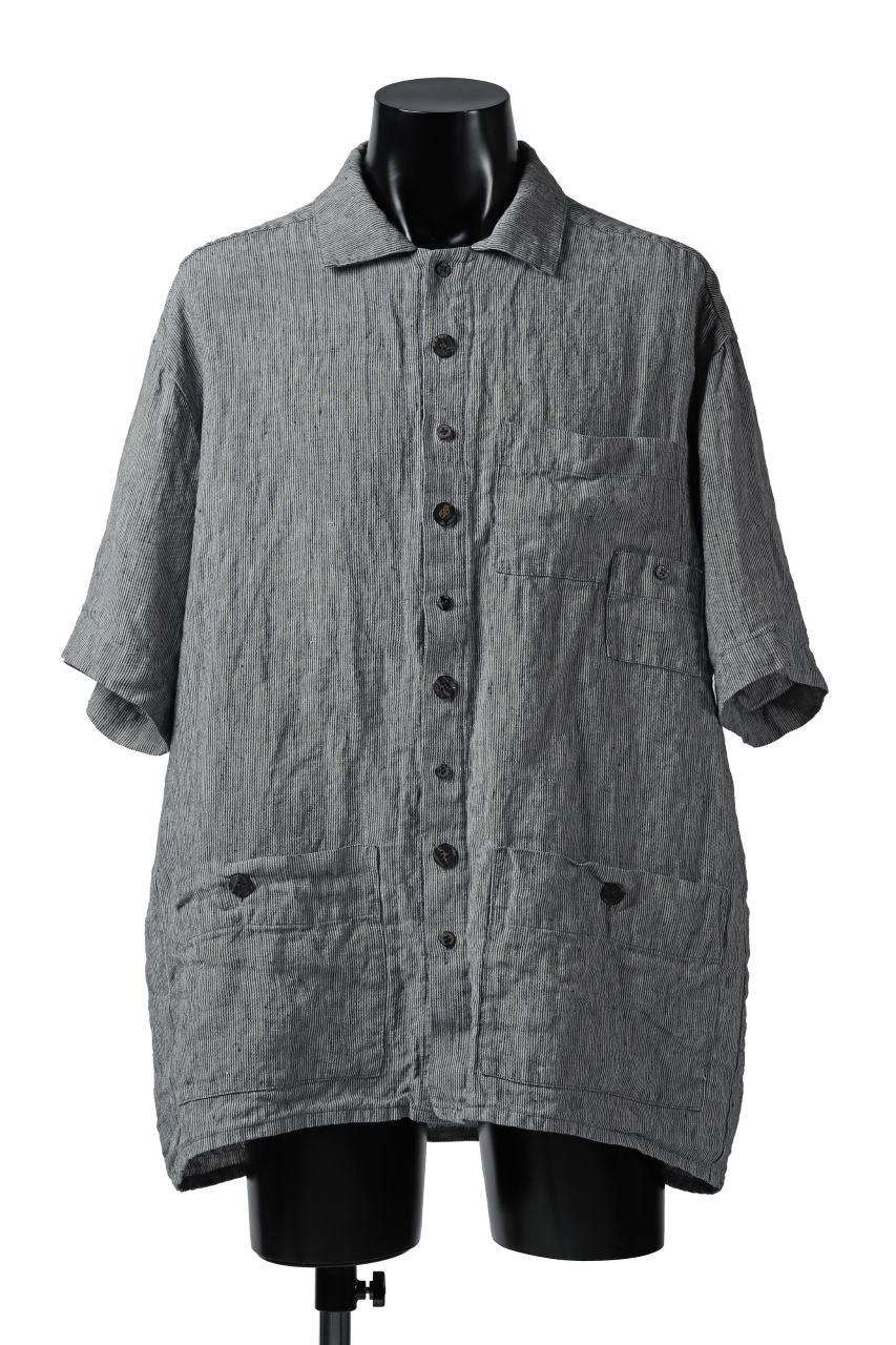_vital short sleeve coverall shirt / thin stripe linen (BEIGE)