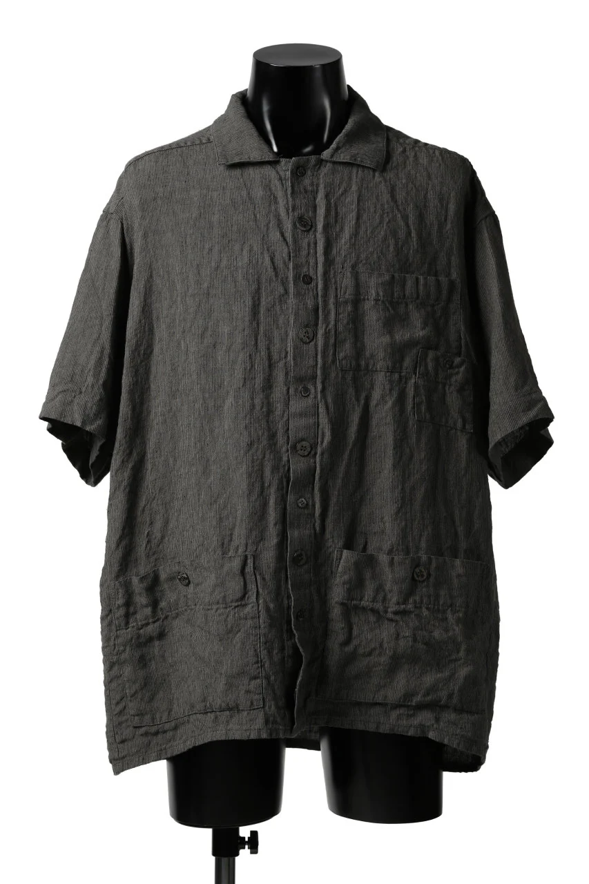 _vital short sleeve coverall shirt / thin stripe linen (GREY)