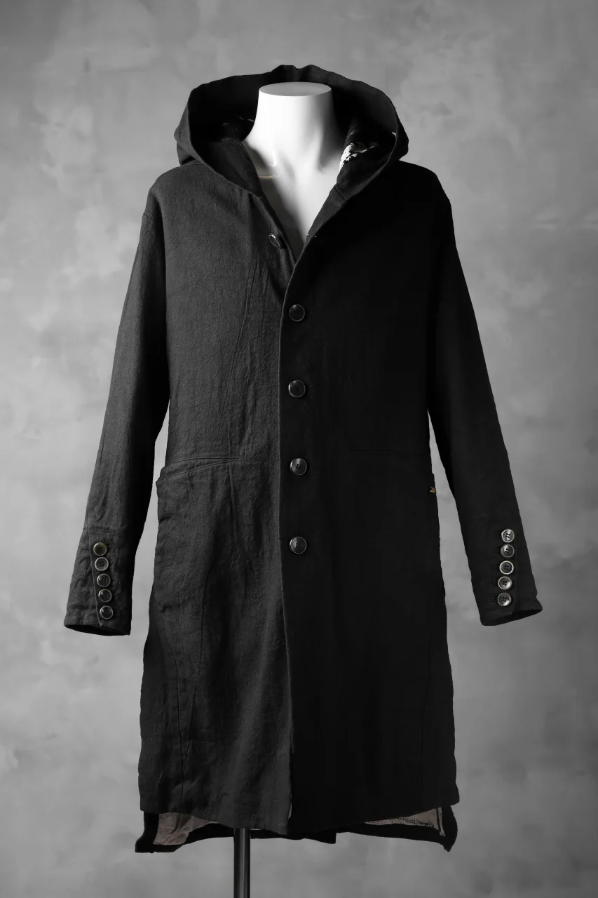 _vital reversible hooded coat / organic twill+texture print