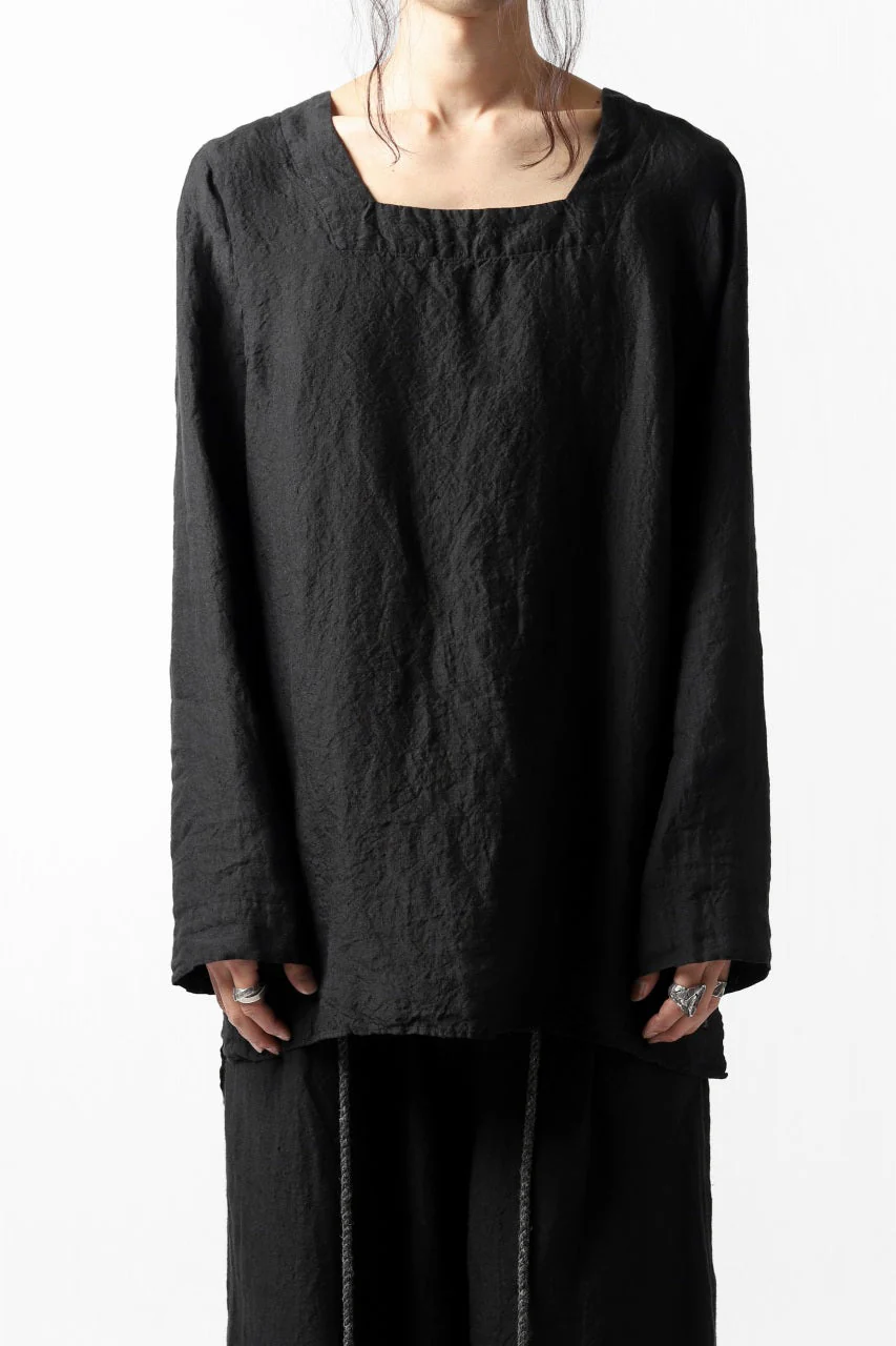_vital square neck tunica tops / organic soft linen (BLACK)