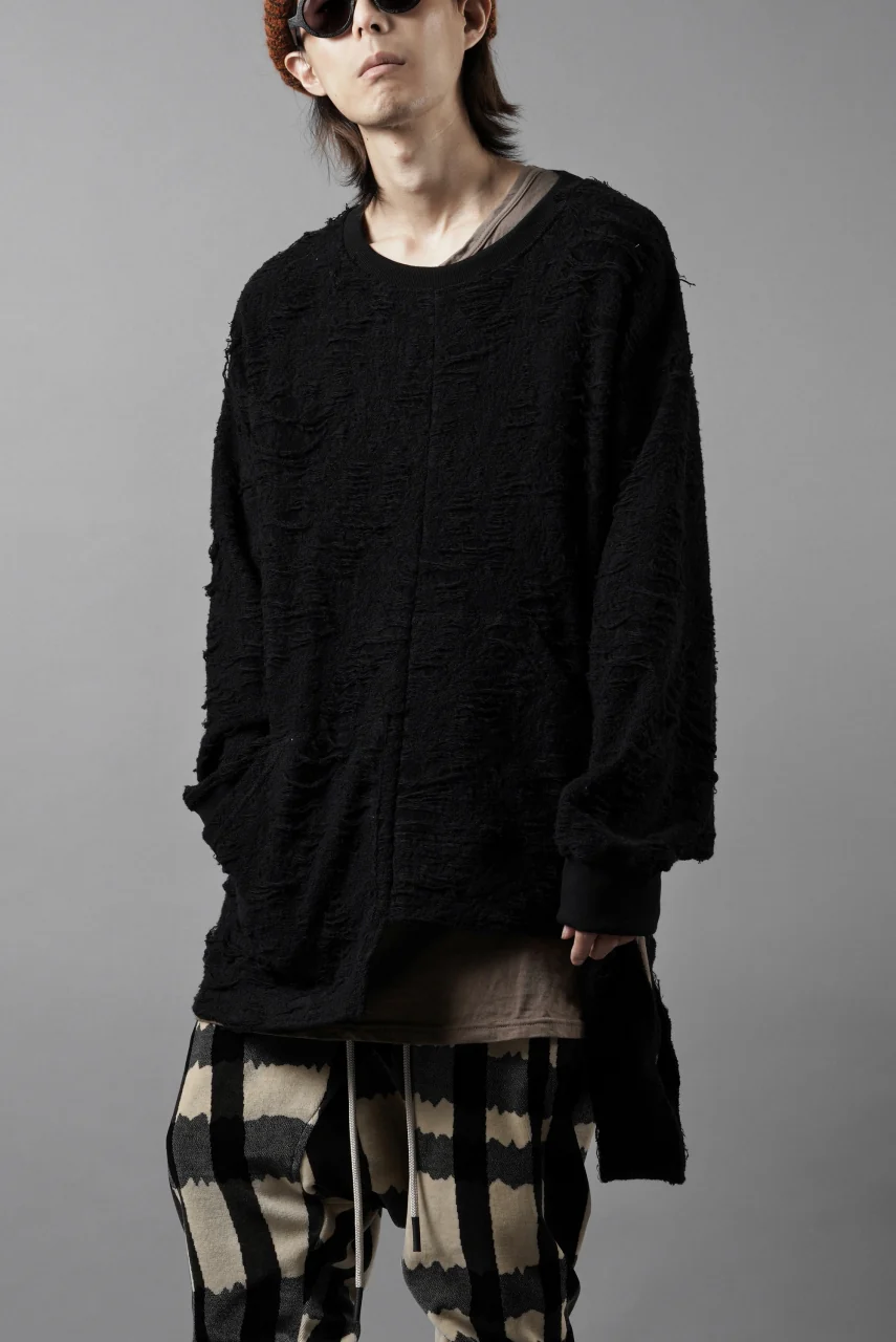 A.F ARTEFACT ASYMMETRY LOOP HEM TOPS / DAMAGE PILE & PLATING KNIT JERSEY (BLACK) - Image 8