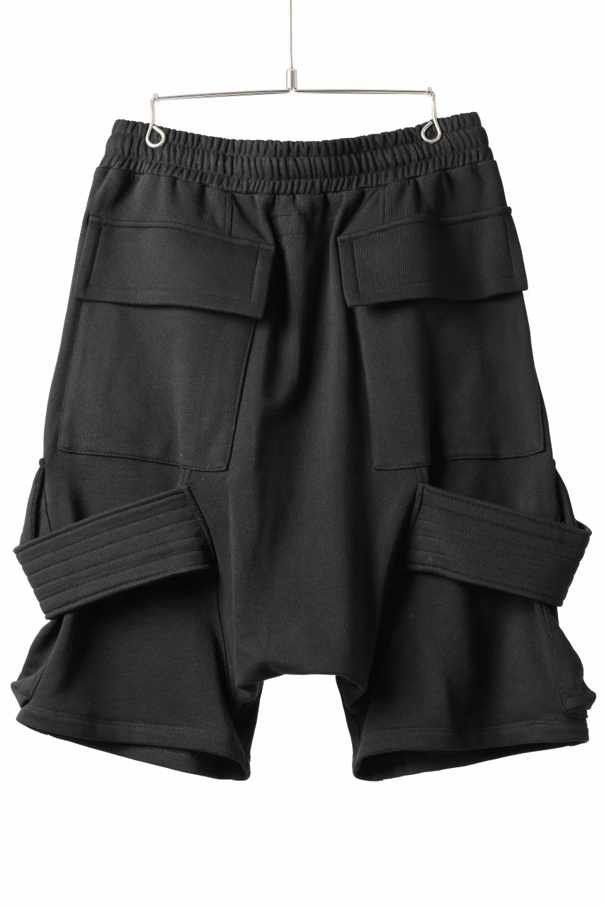 A.F ARTEFACT BELTED FLAP ZIP CARGO SARROUEL SHORTS / COTTON FLEECE (BLACK) - Image 3