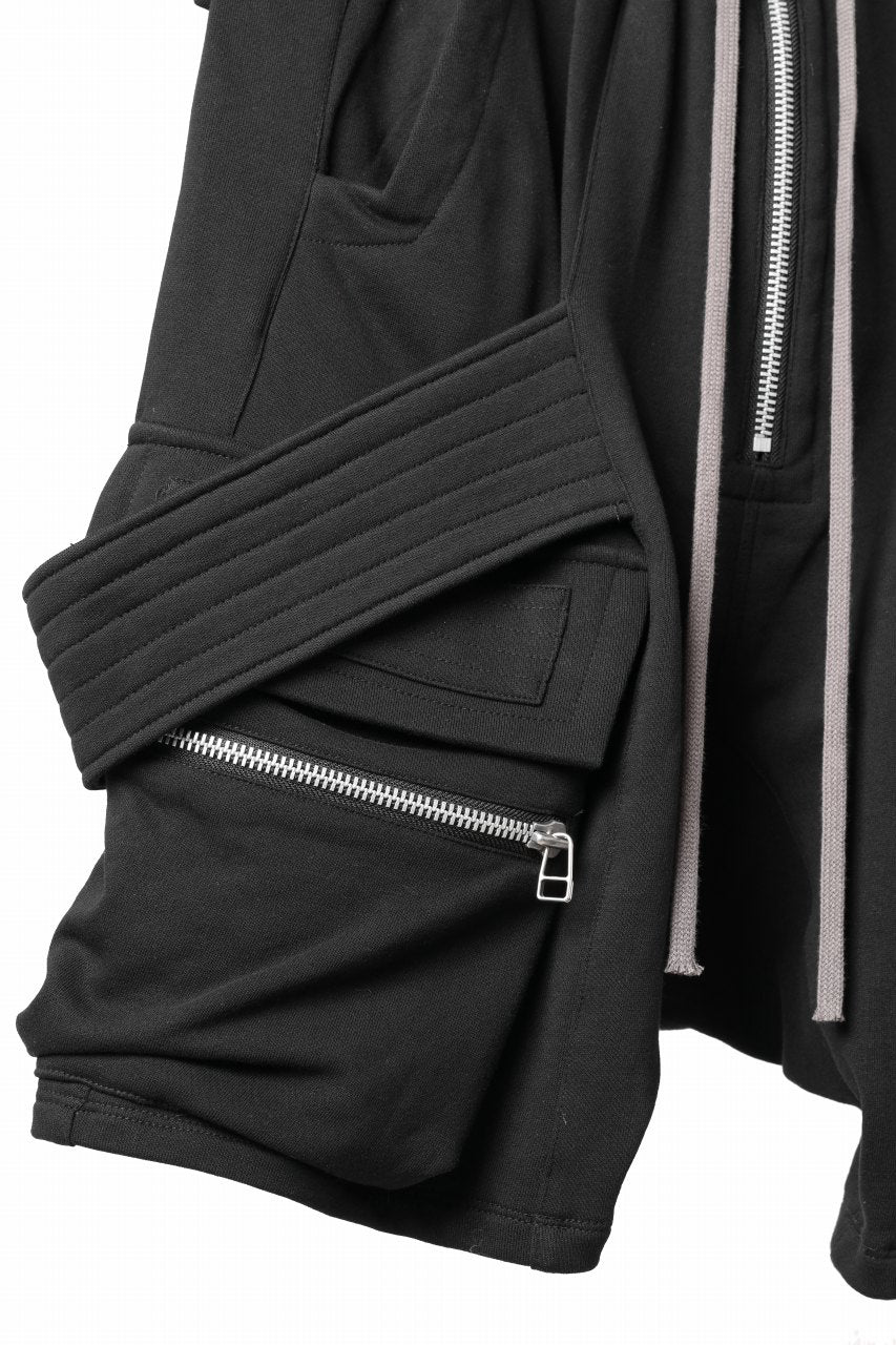 A.F ARTEFACT BELTED FLAP ZIP CARGO SARROUEL SHORTS / COTTON FLEECE (BLACK) - Image 6