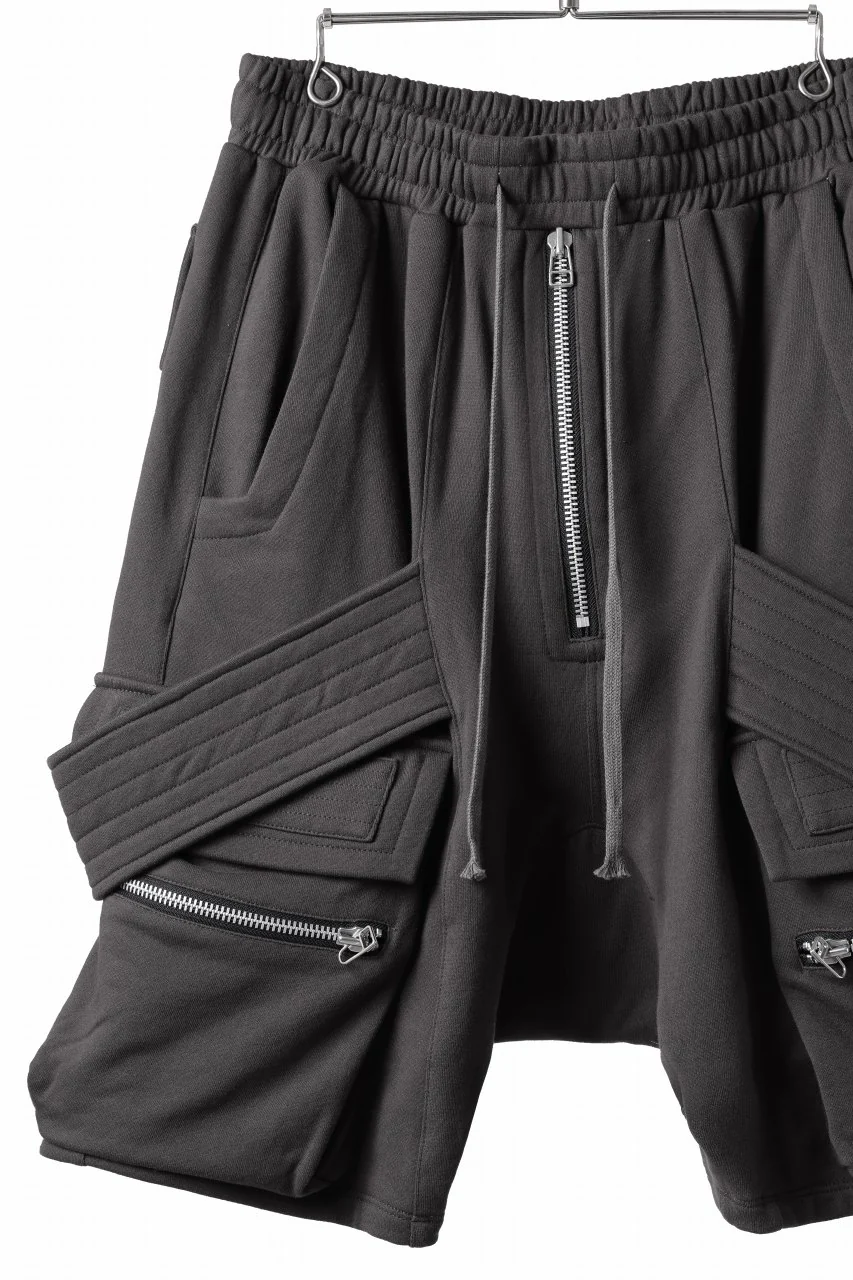 A.F ARTEFACT BELTED FLAP ZIP CARGO SARROUEL SHORTS / COTTON FLEECE (D.GREY) - Image 4