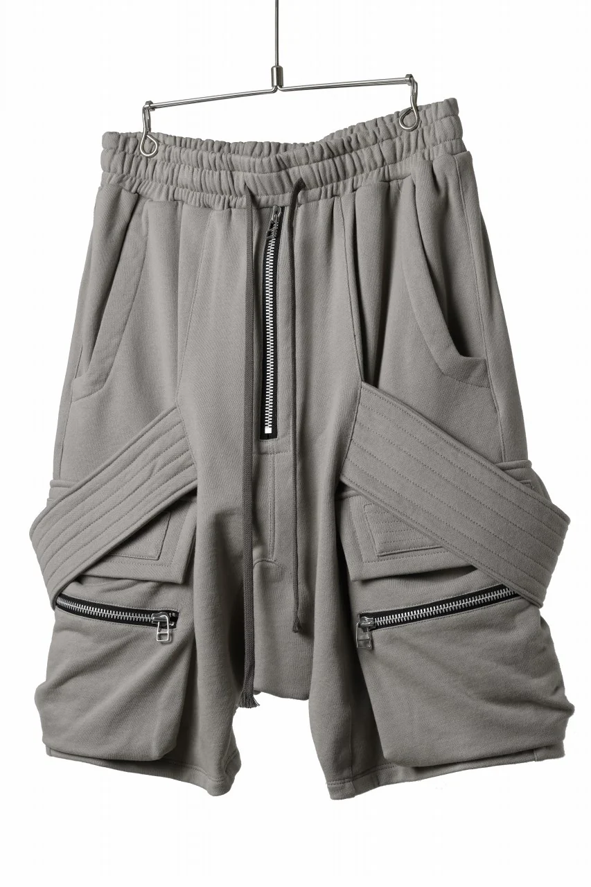 A.F ARTEFACT BELTED FLAP ZIP CARGO SARROUEL SHORTS / COTTON FLEECE (GREY) - Image 2