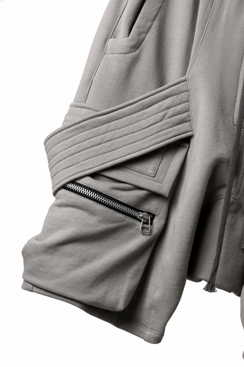 A.F ARTEFACT BELTED FLAP ZIP CARGO SARROUEL SHORTS / COTTON FLEECE (GREY) - Image 8