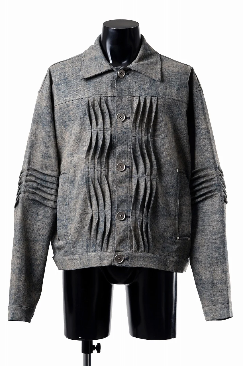 A.F ARTEFACT BLENDED SHADES DENIM PIN TUCK BLOUSON (STEEL BLUE)