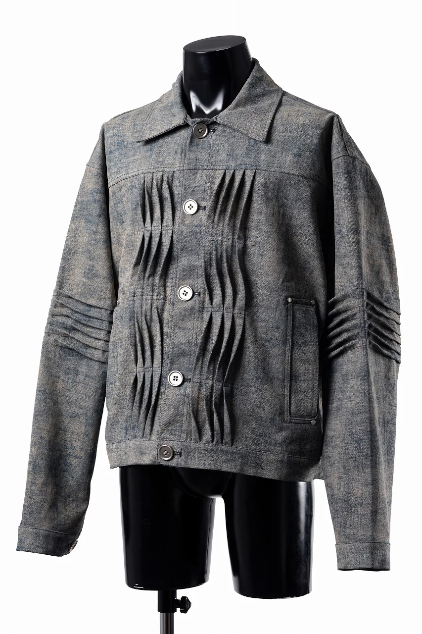 A.F ARTEFACT BLENDED SHADES DENIM PIN TUCK BLOUSON (STEEL BLUE) - Image 5