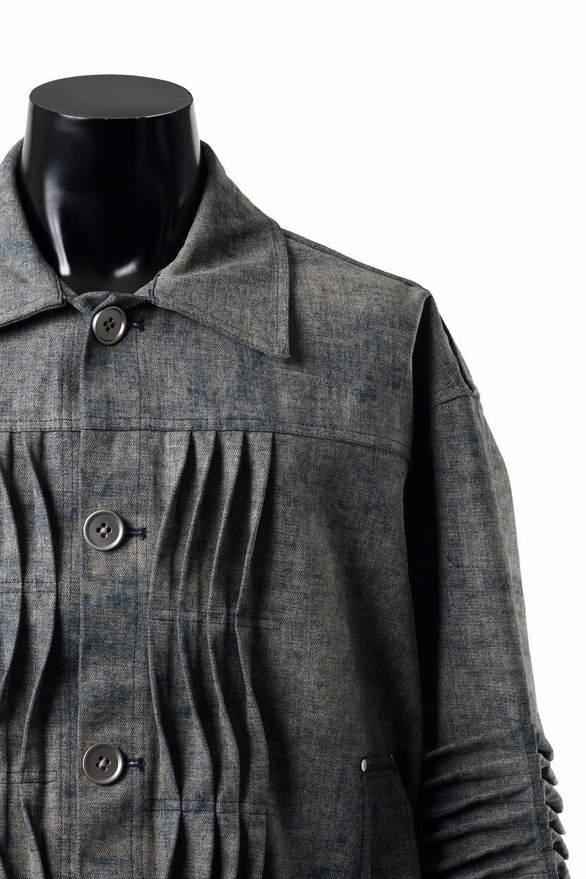 A.F ARTEFACT BLENDED SHADES DENIM PIN TUCK BLOUSON (STEEL BLUE) - Image 7