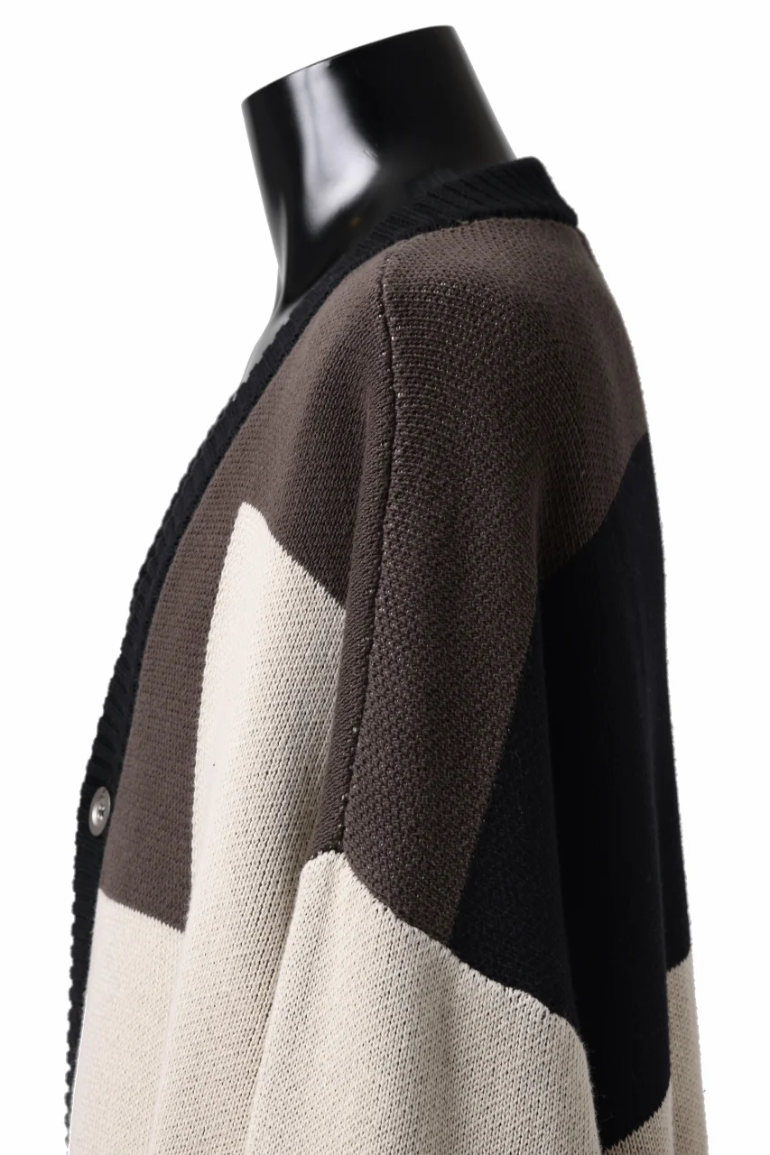 A.F ARTEFACT BLOCK-PANEL COTTON KNIT CARDIGAN /  (BLACK x GREY x BEIGE) - Image 10