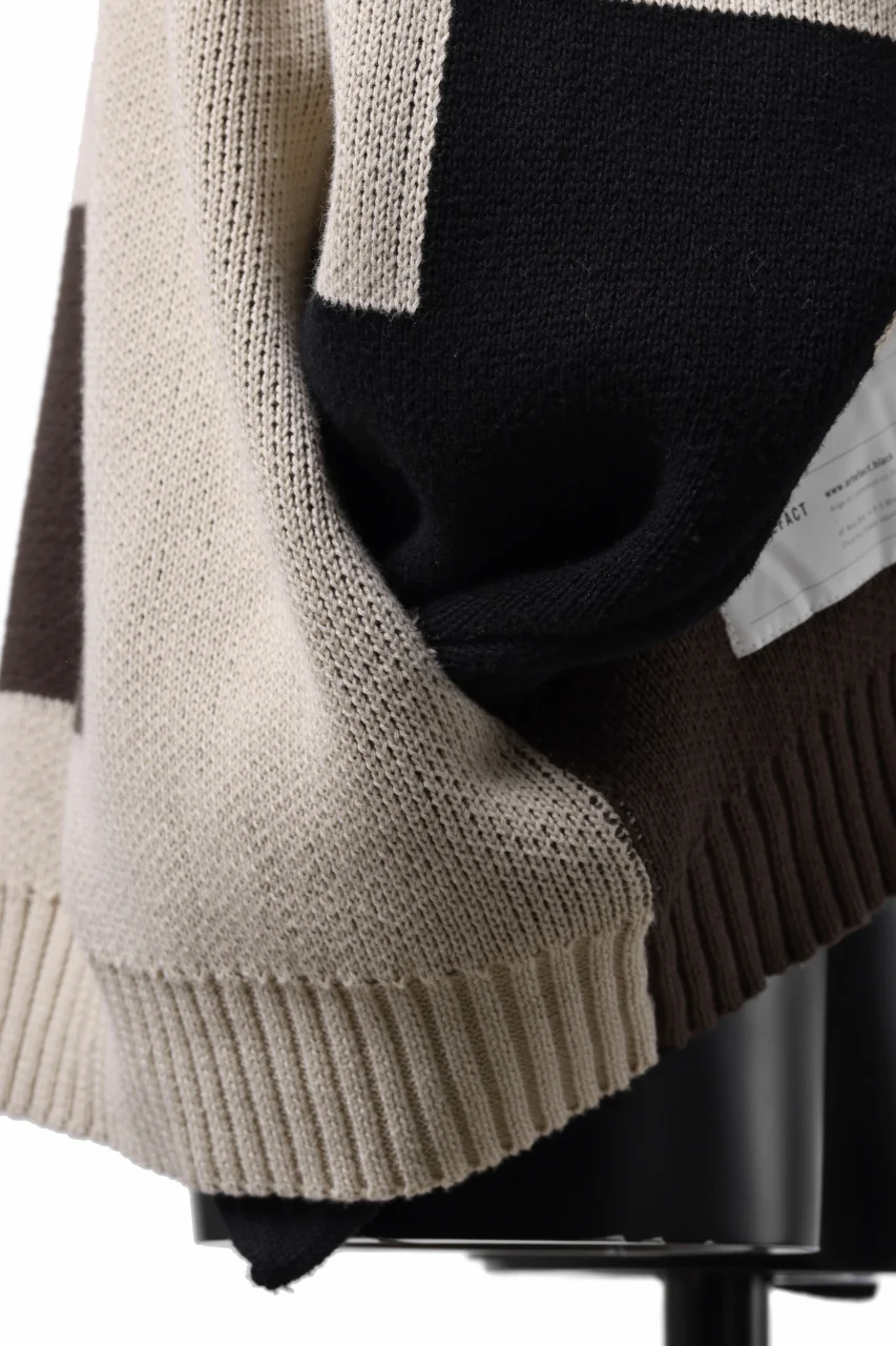 A.F ARTEFACT BLOCK-PANEL COTTON KNIT CARDIGAN /  (BLACK x GREY x BEIGE) - Image 12