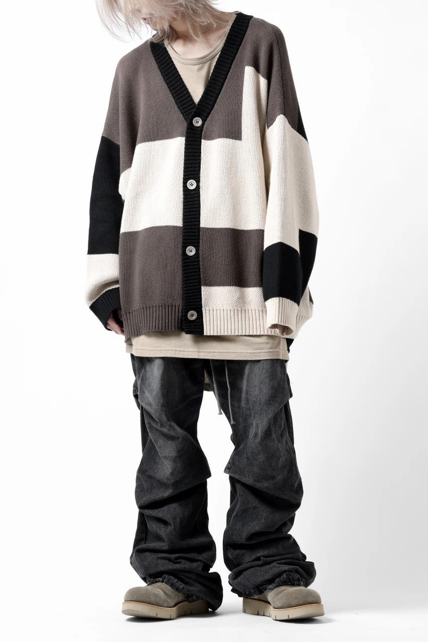 A.F ARTEFACT BLOCK-PANEL COTTON KNIT CARDIGAN /  (BLACK x GREY x BEIGE) - Image 26