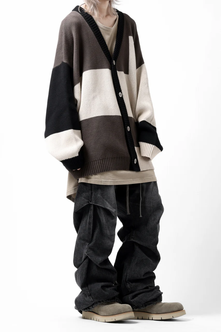 A.F ARTEFACT BLOCK-PANEL COTTON KNIT CARDIGAN /  (BLACK x GREY x BEIGE) - Image 27