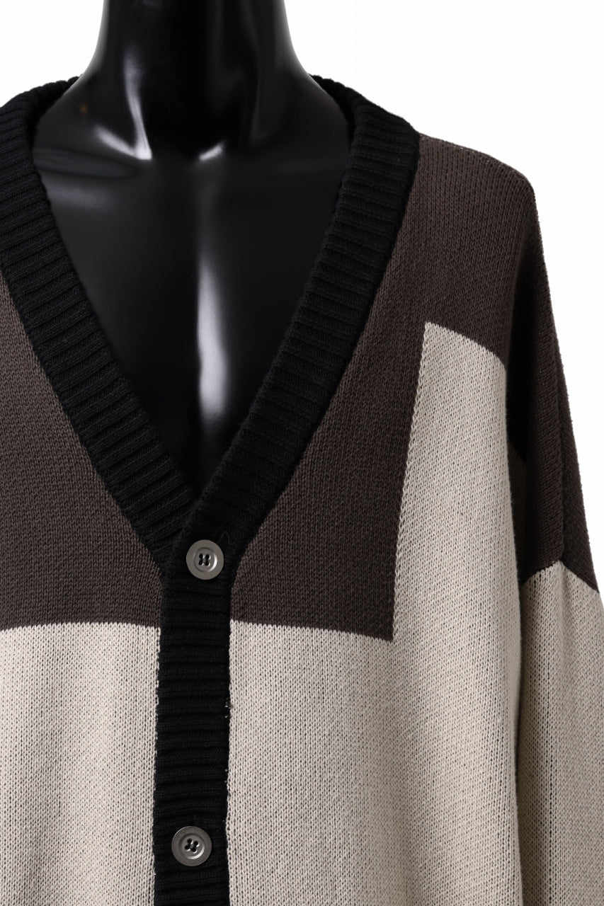 A.F ARTEFACT BLOCK-PANEL COTTON KNIT CARDIGAN /  (BLACK x GREY x BEIGE) - Image 4