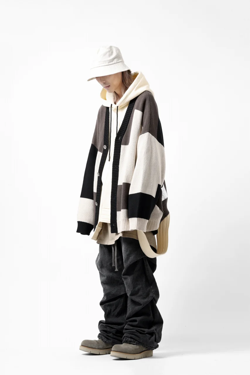 A.F ARTEFACT BLOCK-PANEL COTTON KNIT CARDIGAN /  (BLACK x GREY x BEIGE) - Image 41