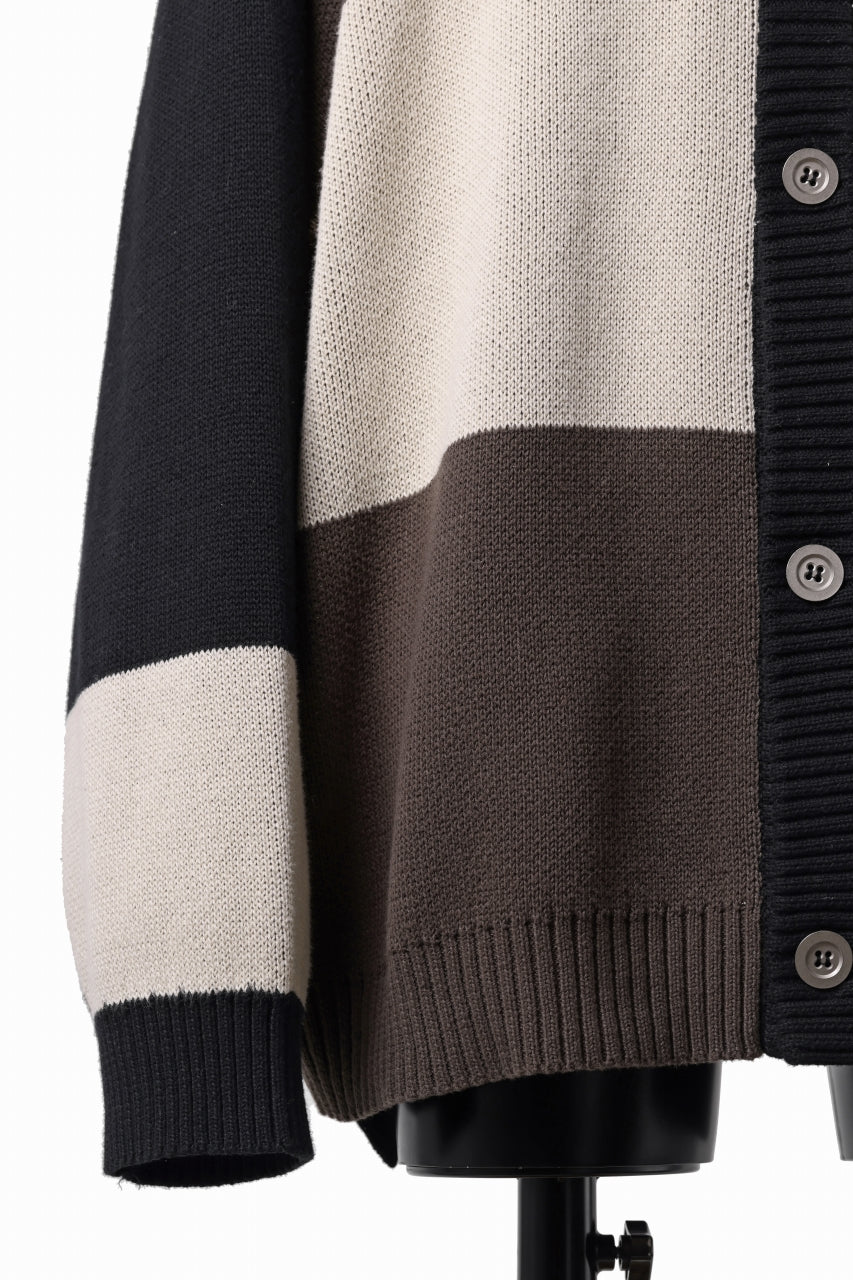 A.F ARTEFACT BLOCK-PANEL COTTON KNIT CARDIGAN /  (BLACK x GREY x BEIGE) - Image 5