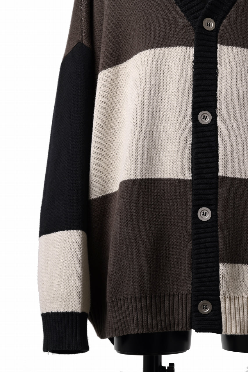 A.F ARTEFACT BLOCK-PANEL COTTON KNIT CARDIGAN /  (BLACK x GREY x BEIGE) - Image 6