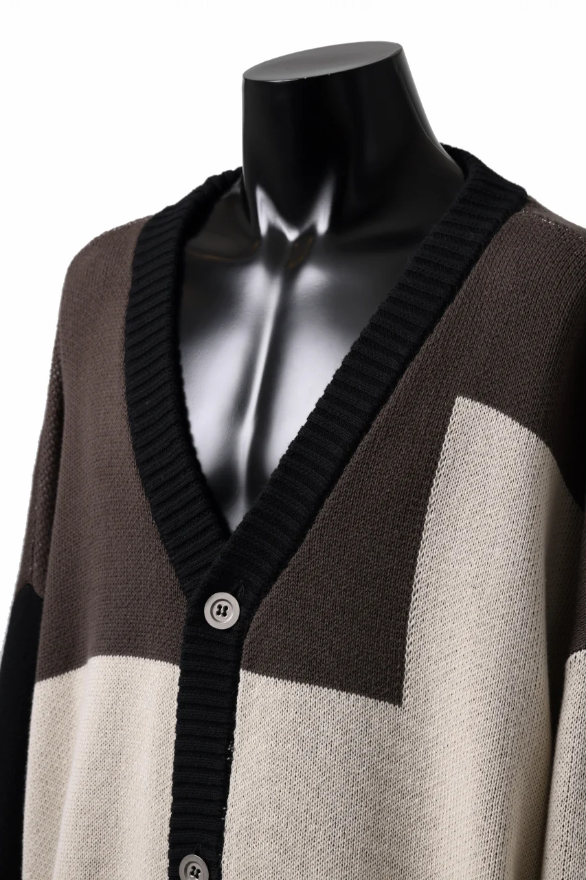 A.F ARTEFACT BLOCK-PANEL COTTON KNIT CARDIGAN /  (BLACK x GREY x BEIGE) - Image 8