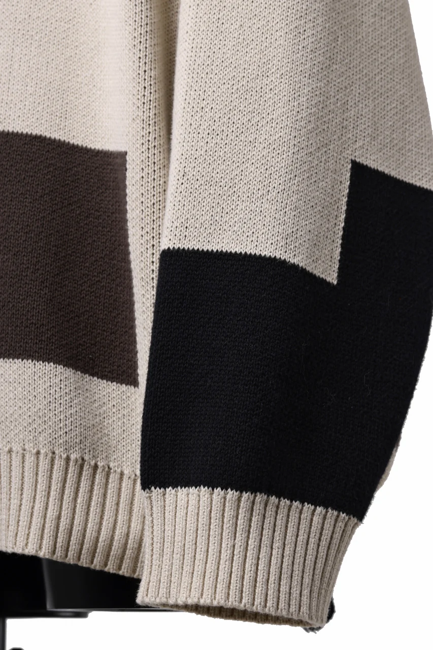 A.F ARTEFACT BLOCK-PANEL COTTON KNIT CARDIGAN /  (BLACK x GREY x BEIGE) - Image 9