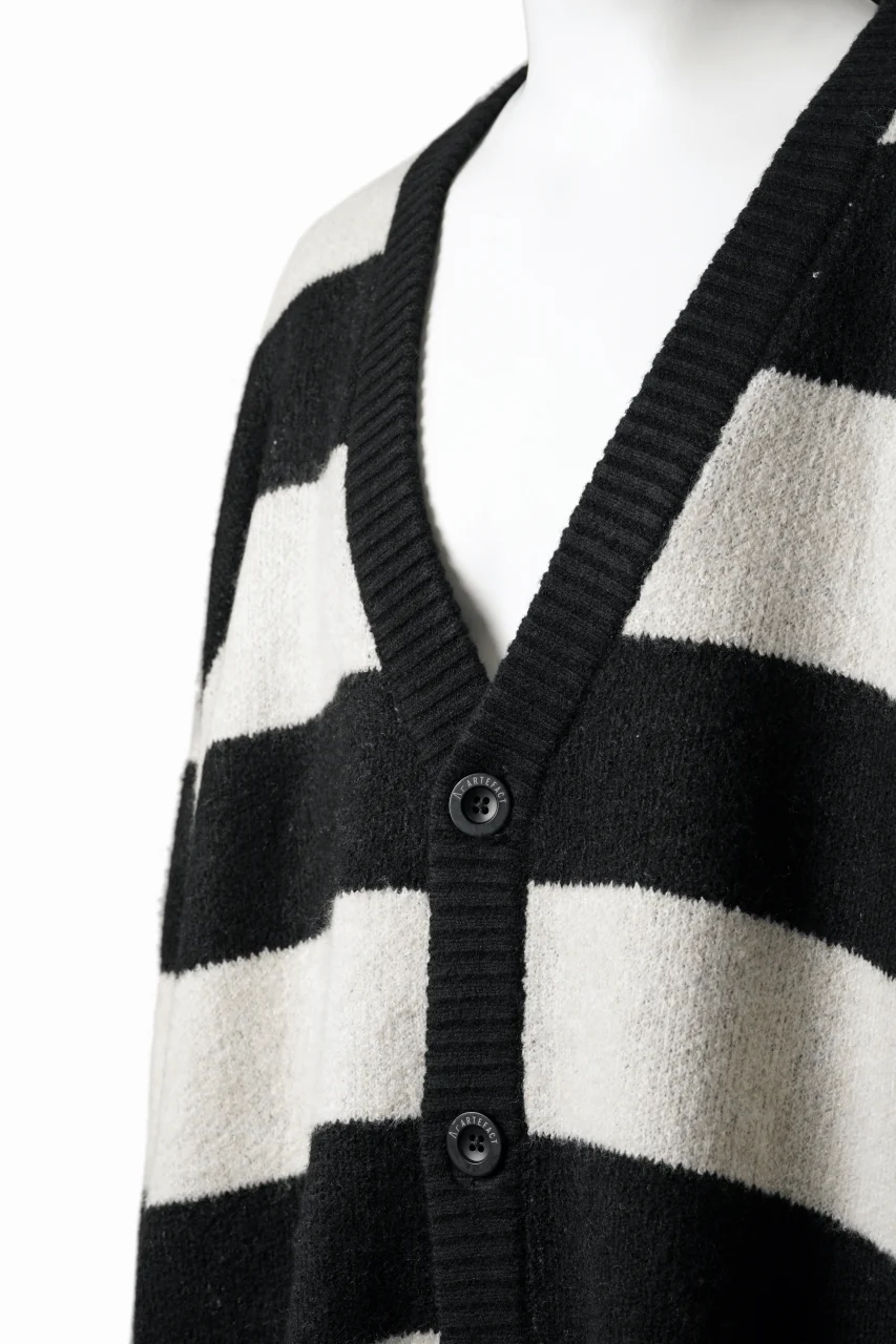 A.F ARTEFACT BORDERS COMBI KNIT CARDIGAN (BLACK x IVORY x GREY) - Image 6