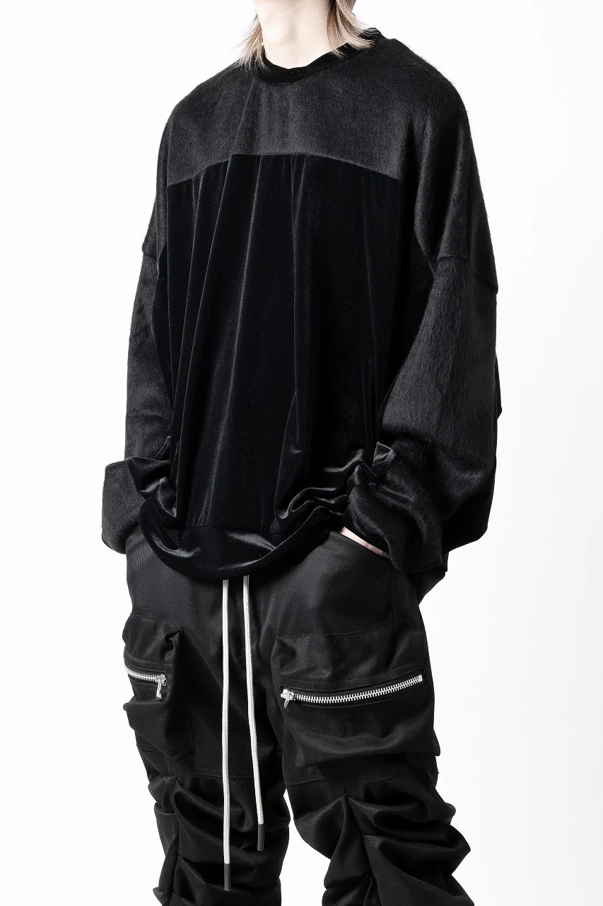 A.F ARTEFACT BRUSHED KNIT COMBI VELOR TOP (BLACK) - Image 2