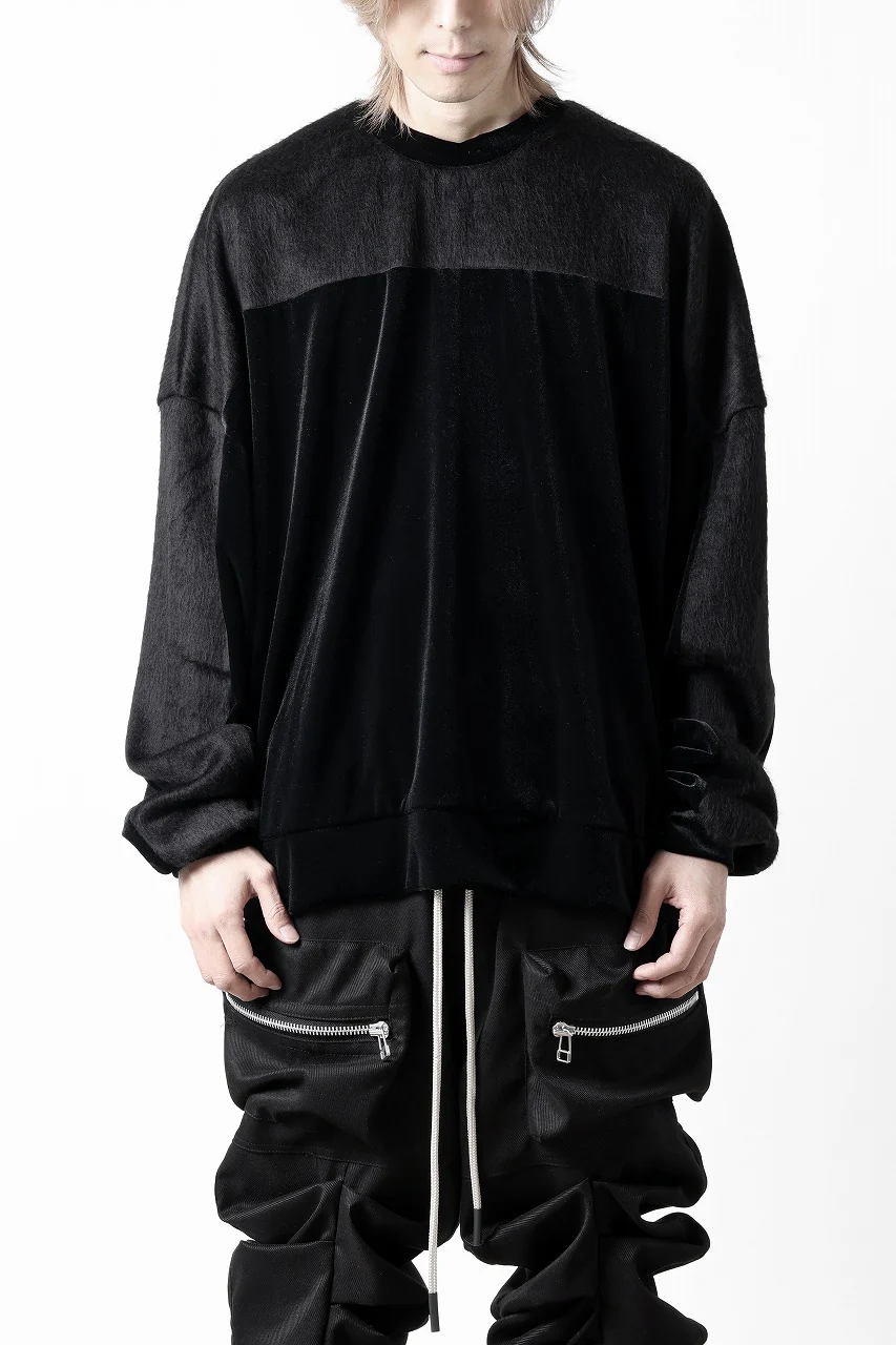 A.F ARTEFACT BRUSHED KNIT COMBI VELOR TOP (BLACK) - Image 4