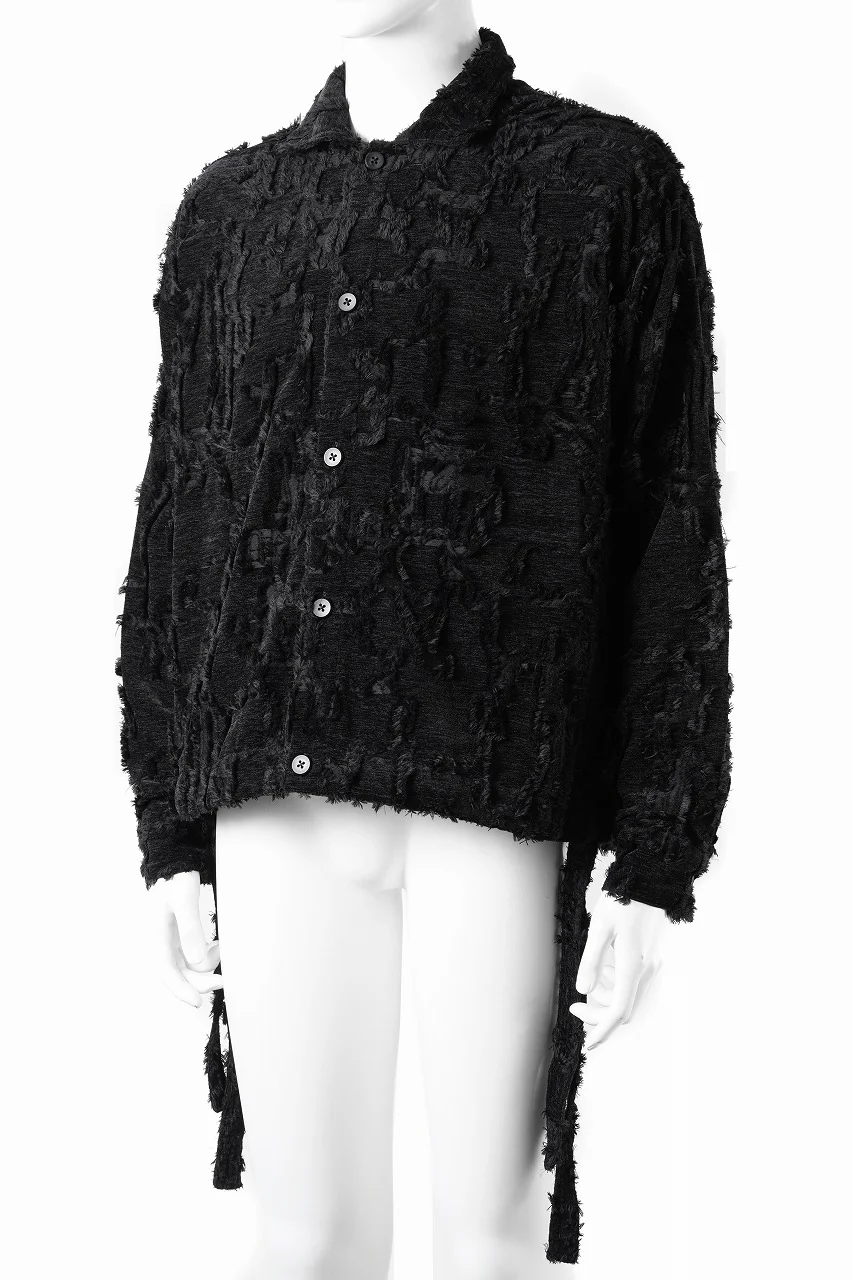 A.F ARTEFACT BUTTON DOWN SHIRT WITH HEM BAND / JACGUARD BLURRED (BLACK) - Image 2