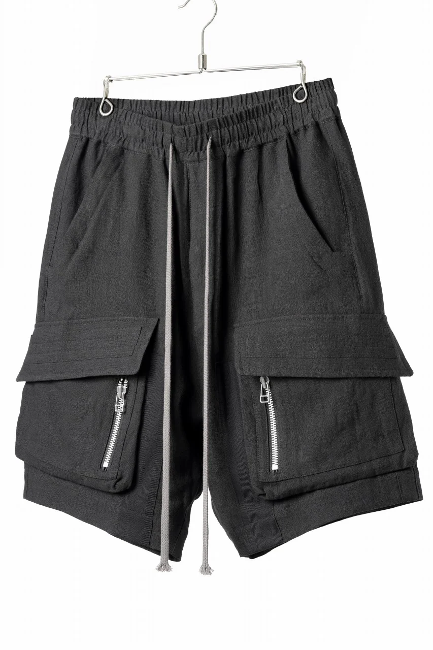A.F ARTEFACT CARGO POCKET SAROUEL SHORTS / NATURAL LINEN (BLACK) - Image 2