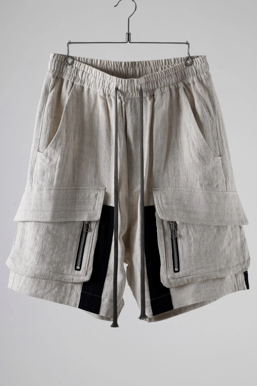 A.F ARTEFACT CARGO POCKET SAROUEL SHORTS / NATURAL LINEN (L.GREY)