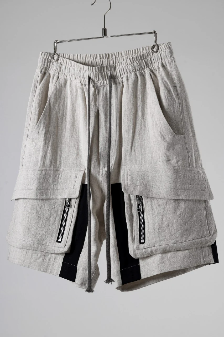 A.F ARTEFACT CARGO POCKET SAROUEL SHORTS / NATURAL LINEN (L.GREY) - Image 2