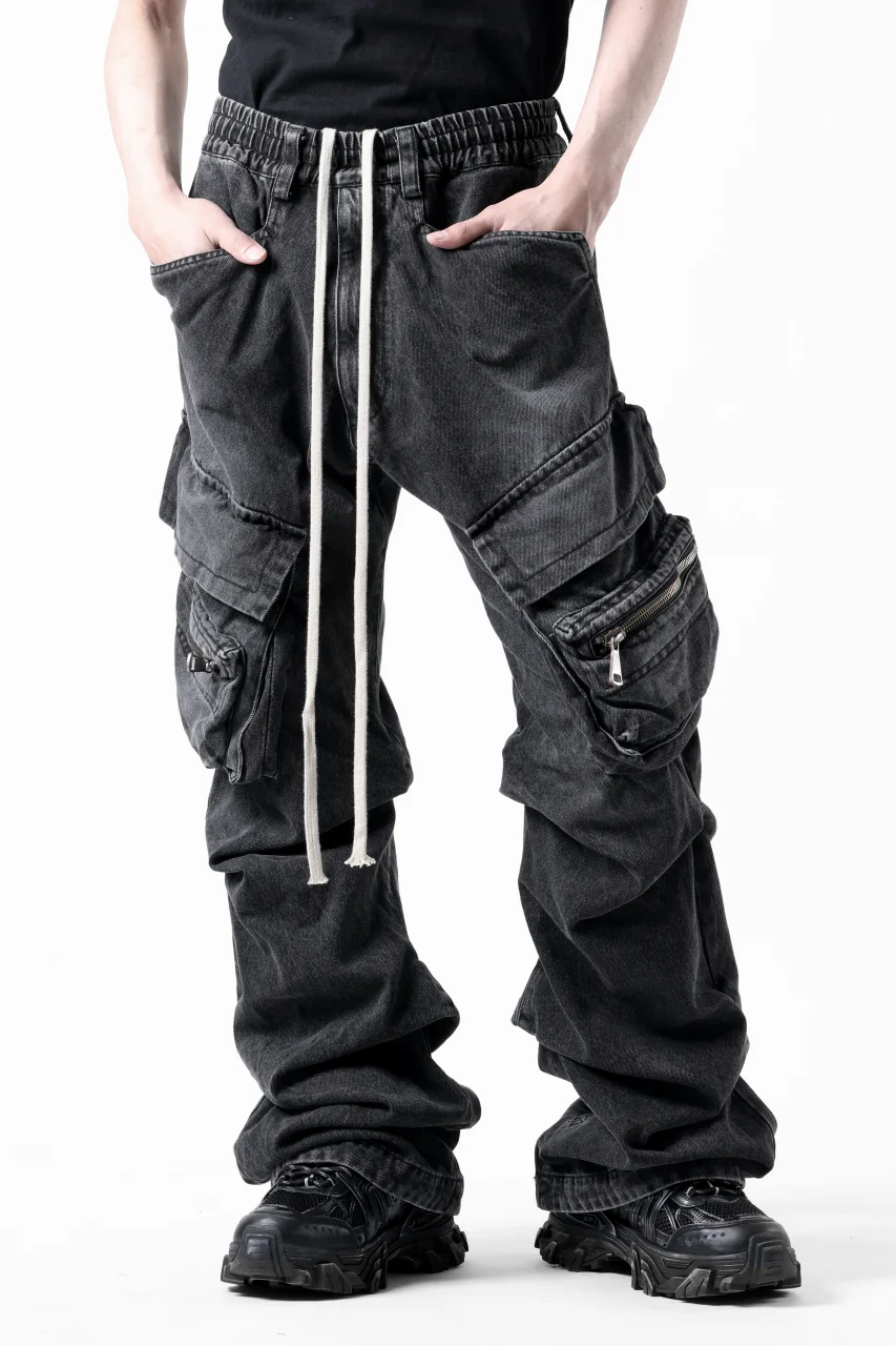 A.F ARTEFACT CARGO TUCK BAGGY PANTS / FADED DENIM (BLACK) - Image 2