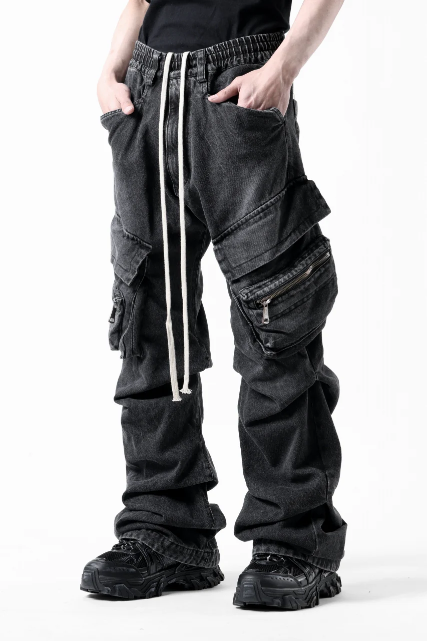A.F ARTEFACT CARGO TUCK BAGGY PANTS / FADED DENIM (BLACK) - Image 3