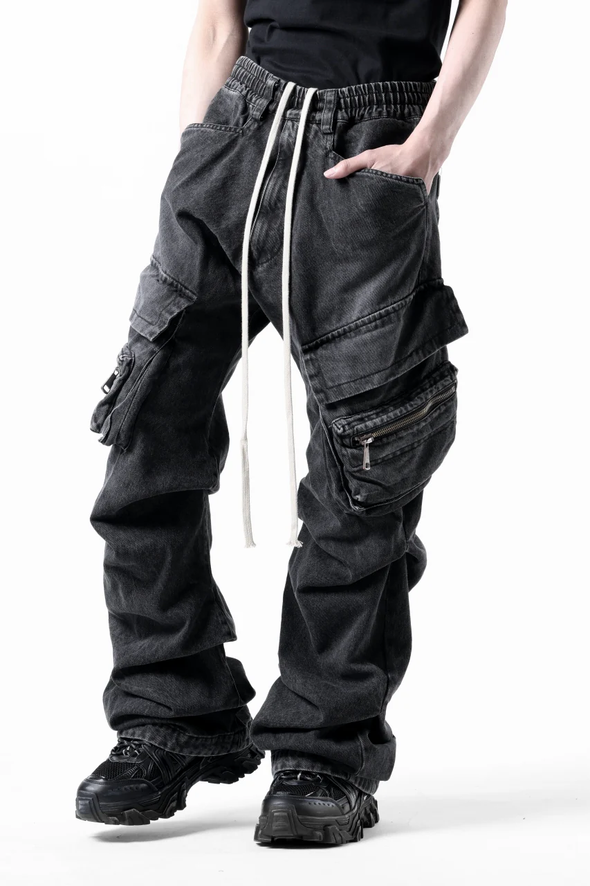 A.F ARTEFACT CARGO TUCK BAGGY PANTS / FADED DENIM (BLACK) - Image 4
