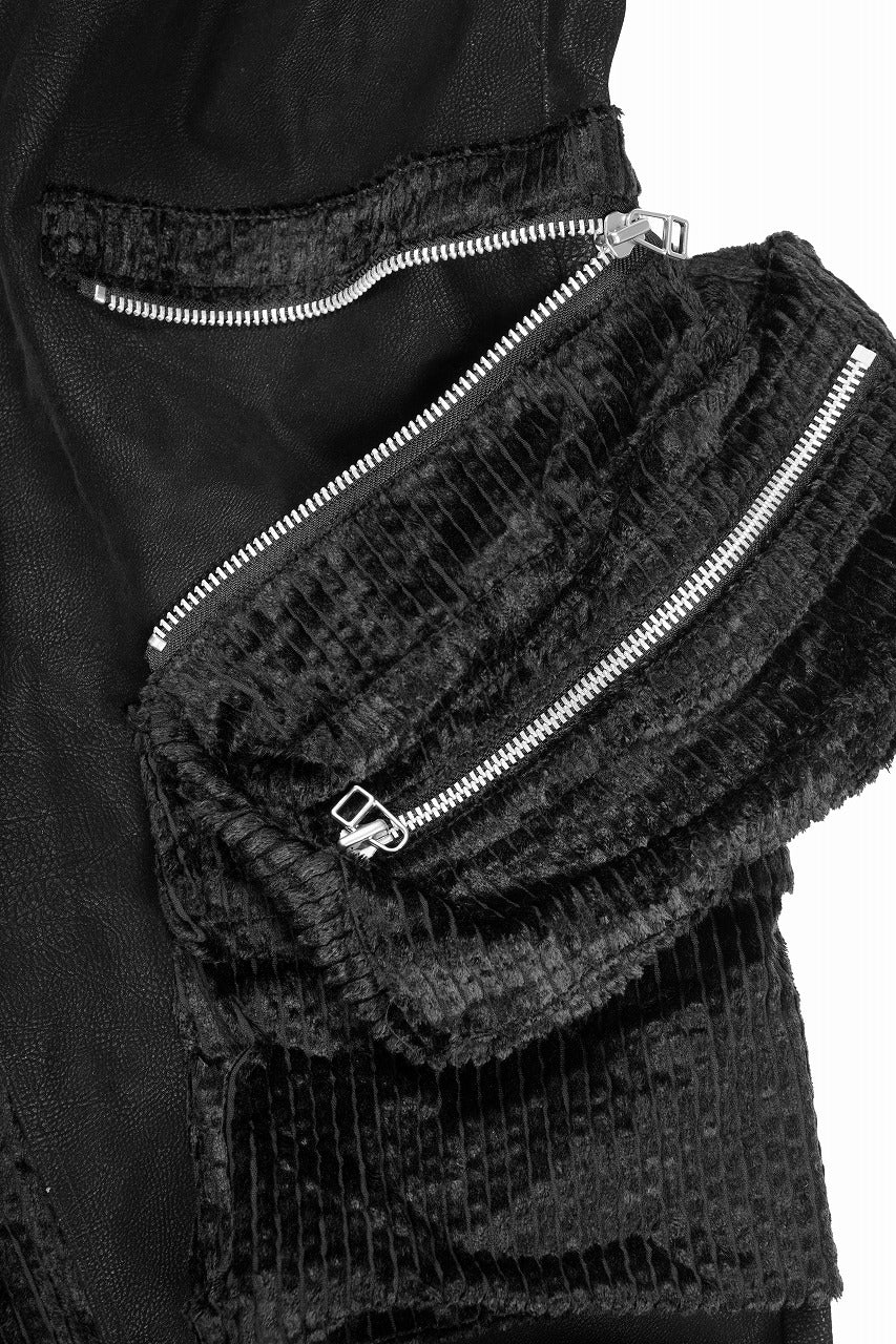 A.F ARTEFACT CARGO WIDE PANTS / SYNTHETIC LEATHER + VELOUR (BLACK) - Image 11
