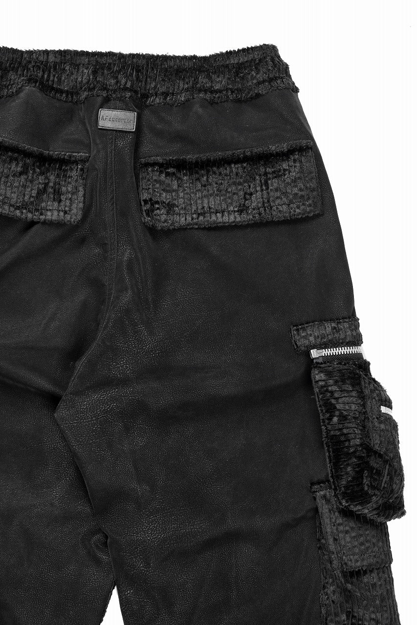 A.F ARTEFACT CARGO WIDE PANTS / SYNTHETIC LEATHER + VELOUR (BLACK) - Image 9