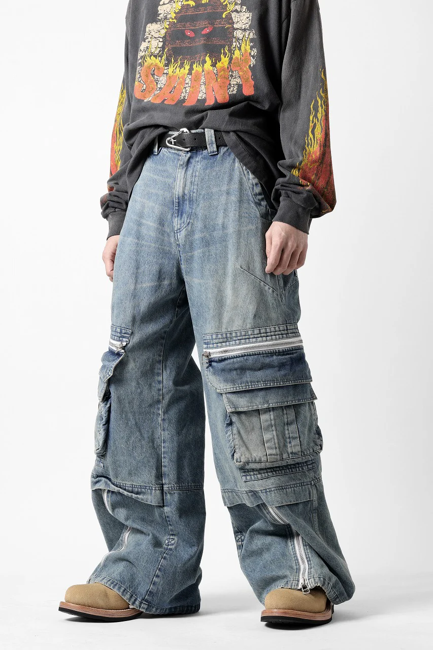 A.F ARTEFACT CARGO ZIP BAGGY PANTS / FADED DENIM (INDIGO) - Image 3