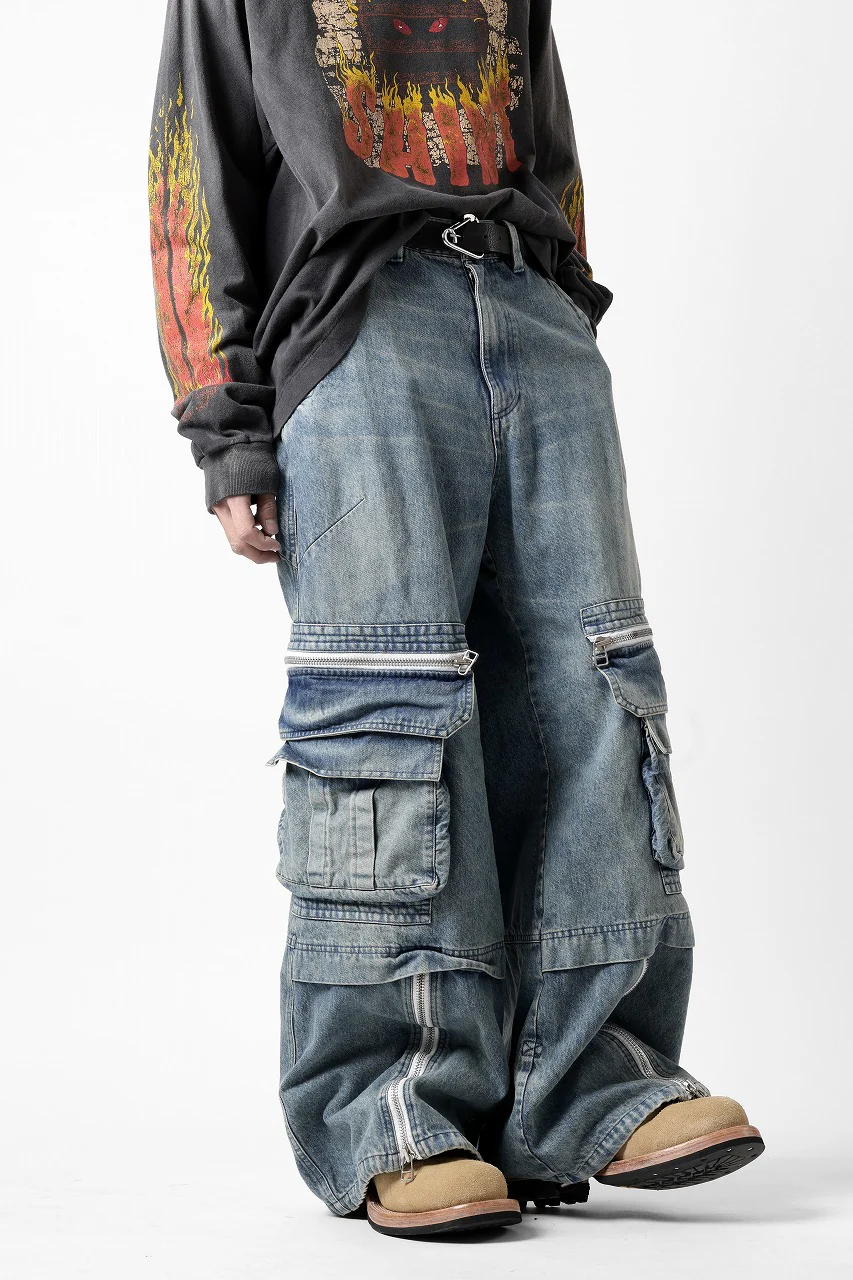 A.F ARTEFACT CARGO ZIP BAGGY PANTS / FADED DENIM (INDIGO) - Image 4