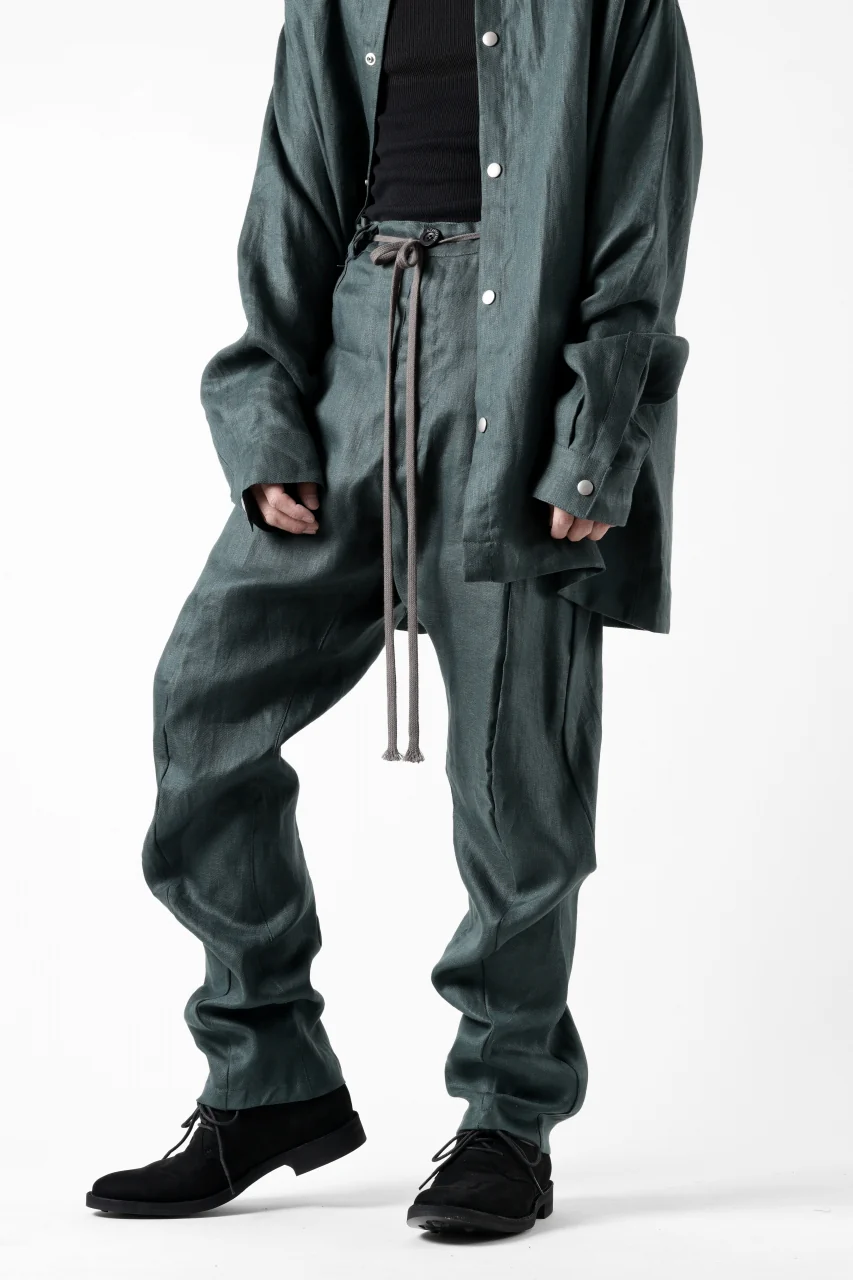 A.F ARTEFACT CURVED LONG PANTS / LINEN TWILL (GREEN) - Image 13