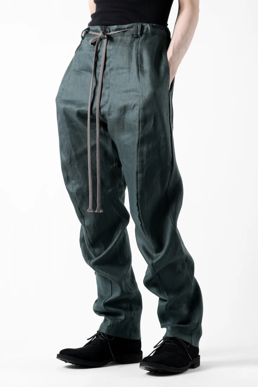 A.F ARTEFACT CURVED LONG PANTS / LINEN TWILL (GREEN) - Image 2