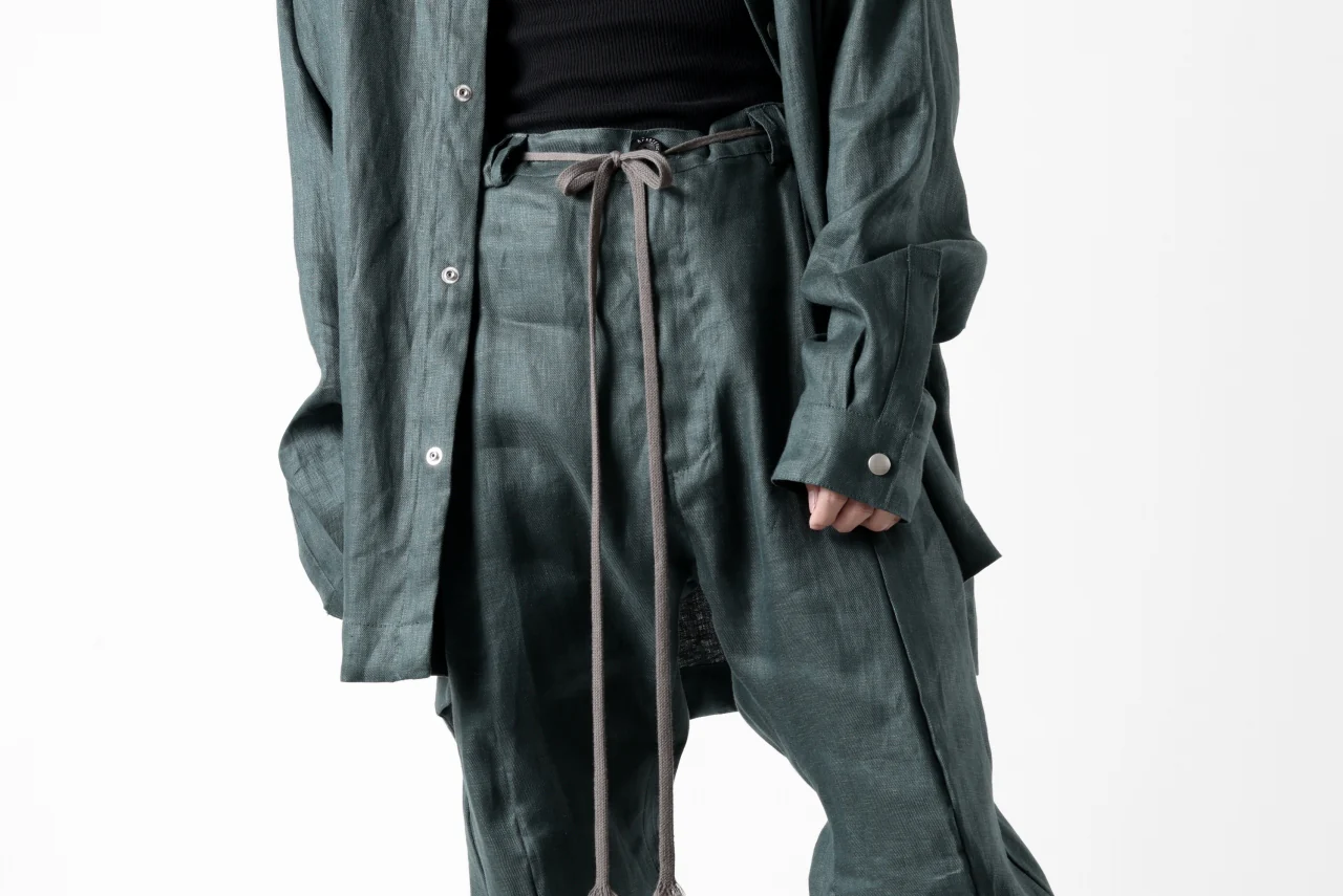 A.F ARTEFACT CURVED LONG PANTS / LINEN TWILL (GREEN) - Image 37