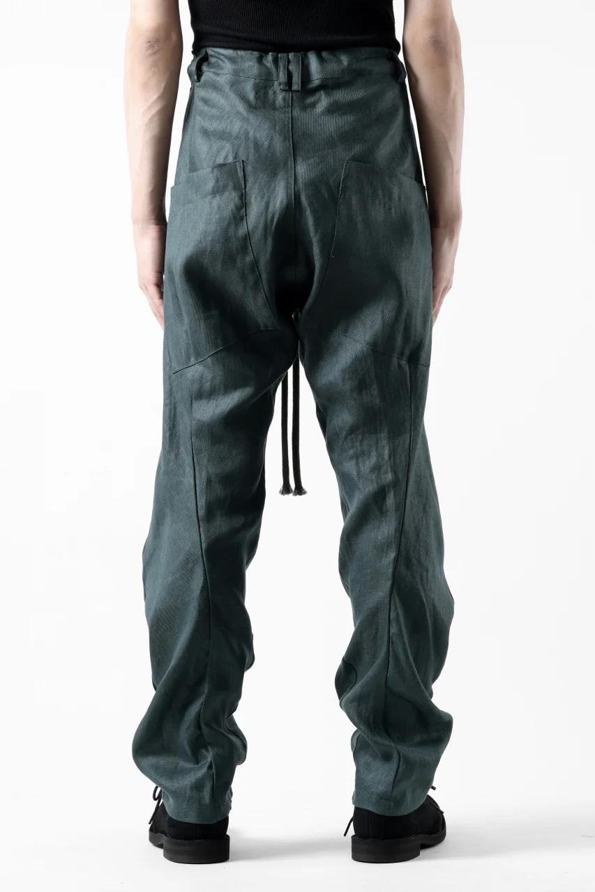 A.F ARTEFACT CURVED LONG PANTS / LINEN TWILL (GREEN) - Image 5