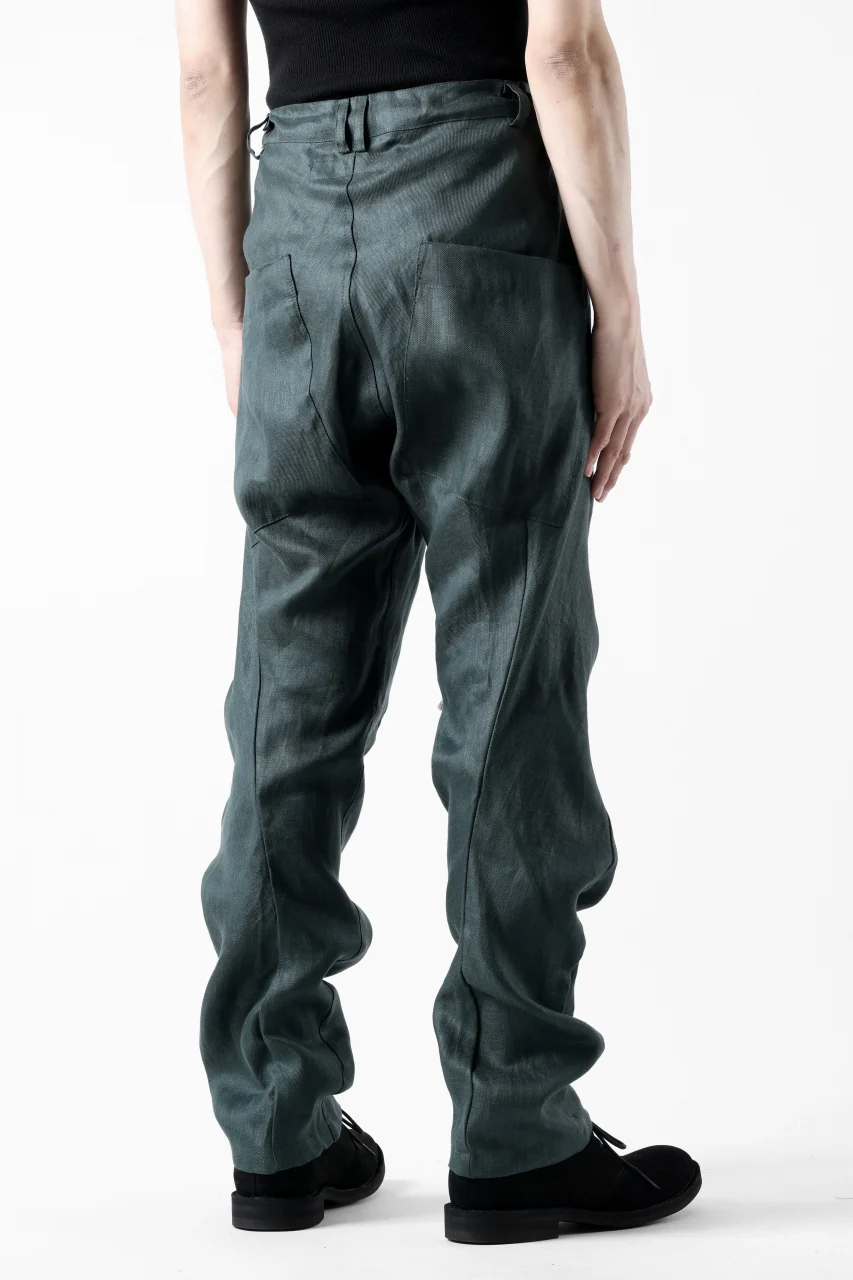 A.F ARTEFACT CURVED LONG PANTS / LINEN TWILL (GREEN) - Image 7