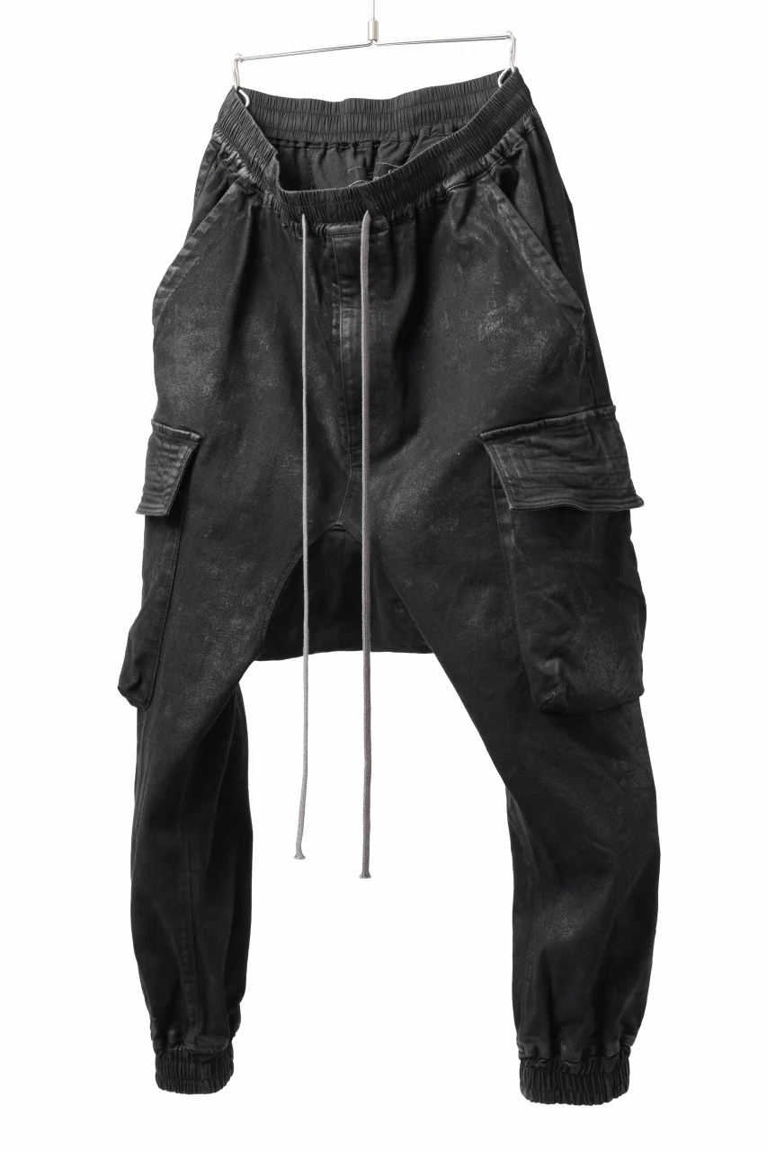 A.F ARTEFACT COATED EASY SARROUEL CARGO PANTS / HI-STRETCH DENIM (BLACK) - Image 11