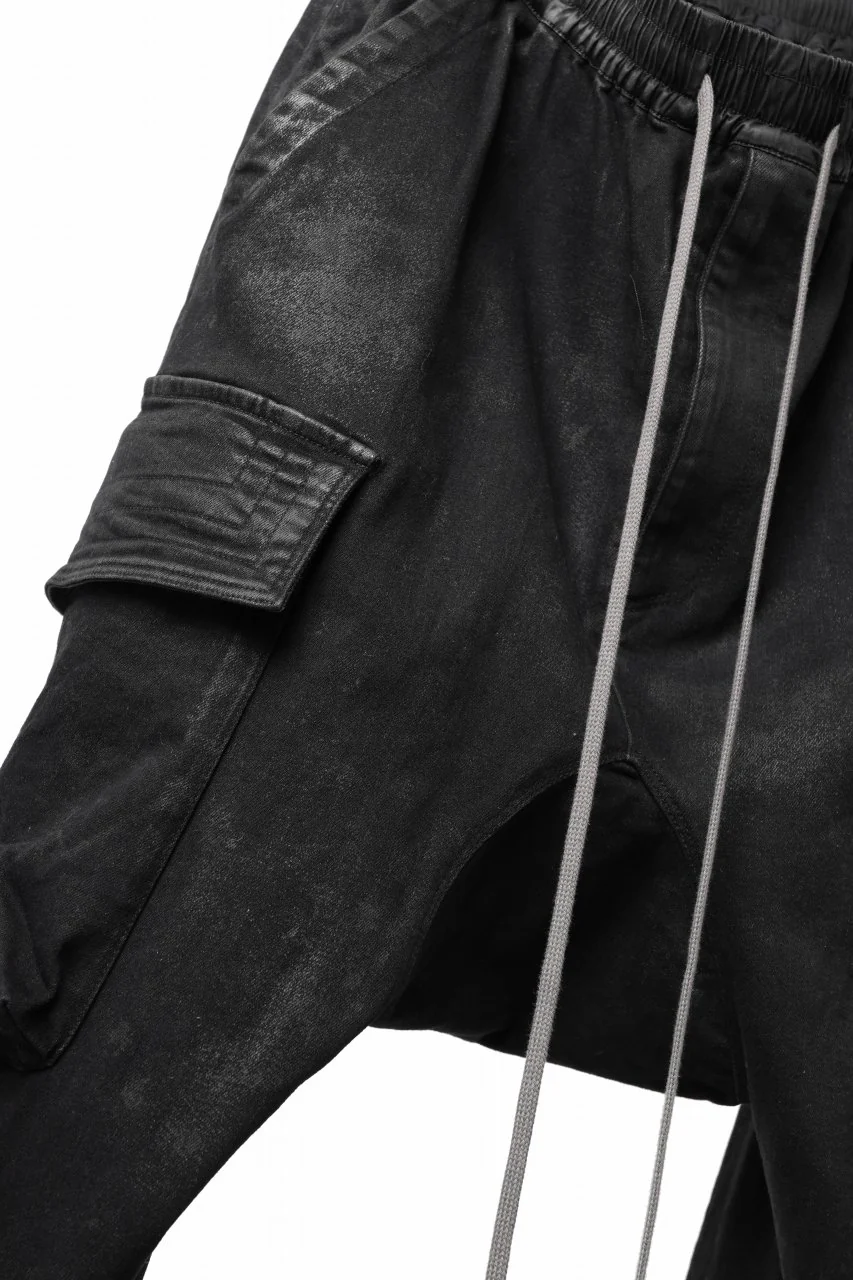 A.F ARTEFACT COATED EASY SARROUEL CARGO PANTS / HI-STRETCH DENIM (BLACK) - Image 15
